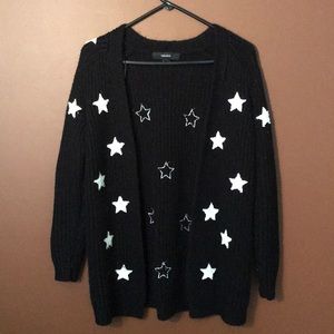 Black with White Stars Thick Cardigan Size Small
